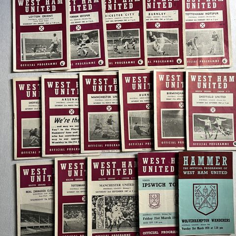 Pen samling med 16 stk West Ham programmer fra 1960-tallet