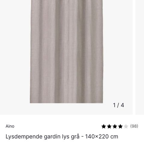 Aino lysdempende gardin grå NY