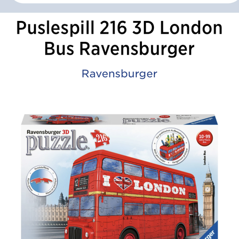 Ravensburger 3D puzzle London Bus 216 brikker med oppbevaring