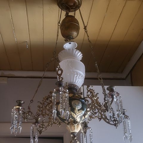 Antikk Jugend/Art Nouveau Majolika Tak parafinlampe