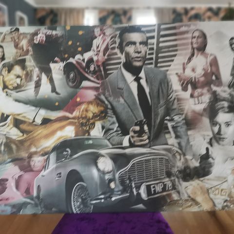 Goldfinger med Sean Connery, Collage av Albinini 125 x 80 cm