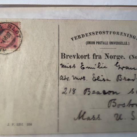 Postkort med særsetmpel "Akershus Slot" 04.VI.1907