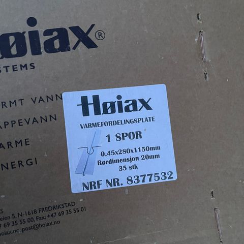 Høiax varmefordelingsplater 20mm 280x1150