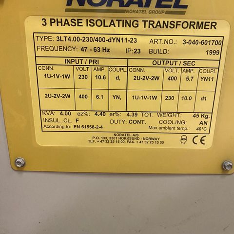 transformator 3 fase 400-230v / 230-400v