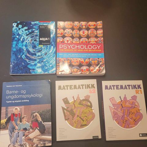 Diverse fagbøker. Matematikk, kjemi, psykologi