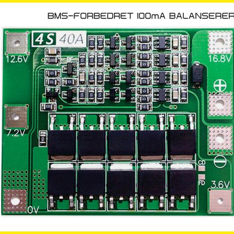 BMS styreplate el-sykkel batteri, forbedret utgave. 16.8 volt 40A 4S evt 4S i 2P