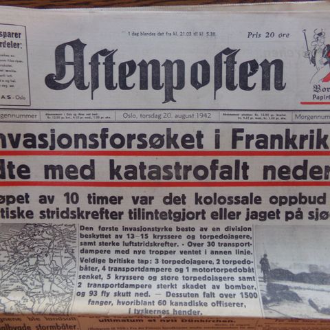 "Aftenposten" - Diepperaidet - august 1942 - 7 aviser