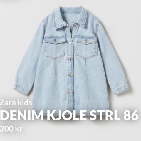 Nydelig zara denim kjole til barn, strl 86