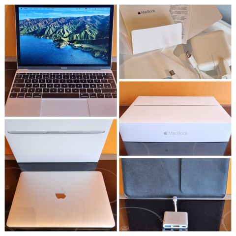 Apple Macbook 12" 8GB/SSD256 m. eske, lader, skjerm-adapter, etui, etc.