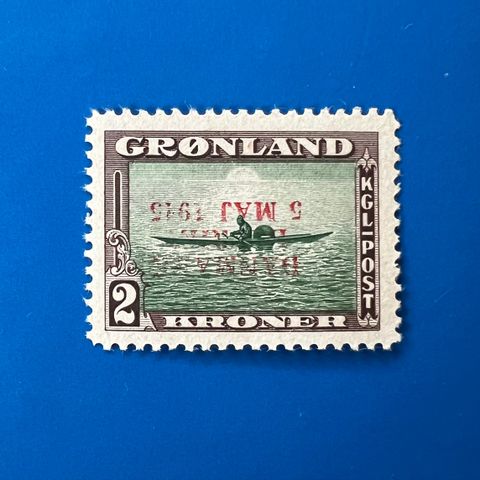 Grønland 1945 Danmark befriet 2 kroner omvendt overtrykk postfrisk