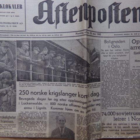 "Aftenposten" - 48 aviser fra mai/juni 1945