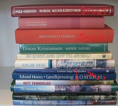 9 bøker - Diverse tema. Rabatt : 1/2 pris på bok nr. 2, 3 osv. Se bokomtaler.