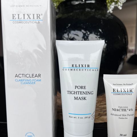 UÅPNET - Elixir Acticlear rens, Niactil 4% krem og Pore Tightening Mask