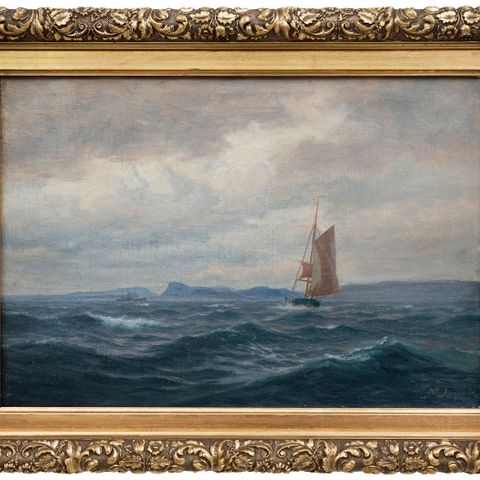 MARTIN AAGAARD (f.1863) «Fra Langesundsfjorden» oljemaleri, kr 2.900,- eller bud