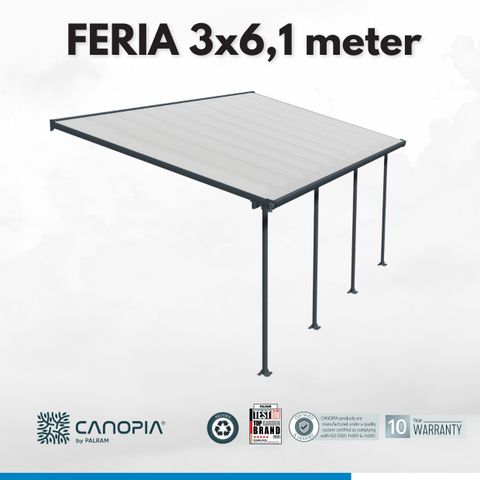 Terrassetak - 3×6,10 meter - Antrasittgrå - FERIA 3M - CANOPIA by PALRAM