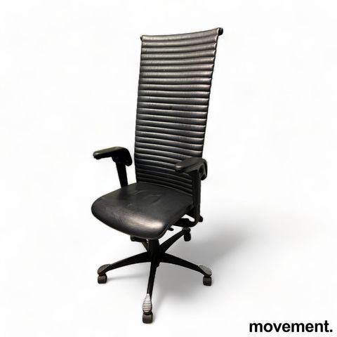 HÅG H09 9331 Excellence eksklusiv kontorstol i sort skinn, pent brukt