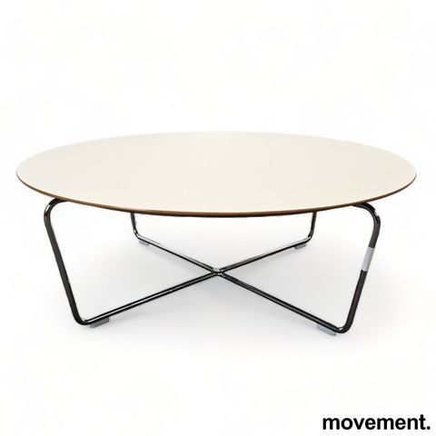 Loungebord / sofabord fra i hvit / krom, Ø=90cm, høyde 30cm, pent brukt