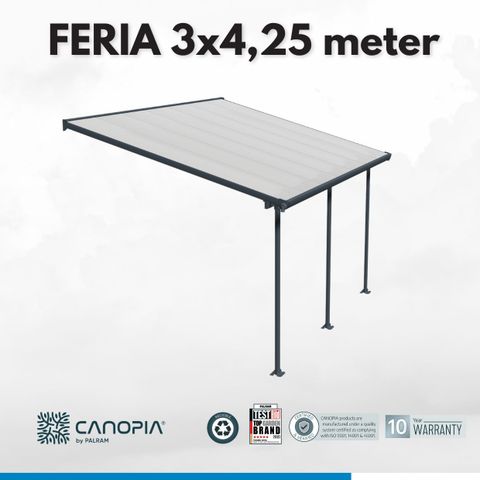 Terrassetak - 3x4,25 meter - Antrasittgrå - FERIA 3M - CANOPIA by PALRAM