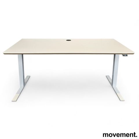 Skrivebord med elektrisk hevsenk i hvit / hvitt understell, Edsbyn, 160x80cm, pe