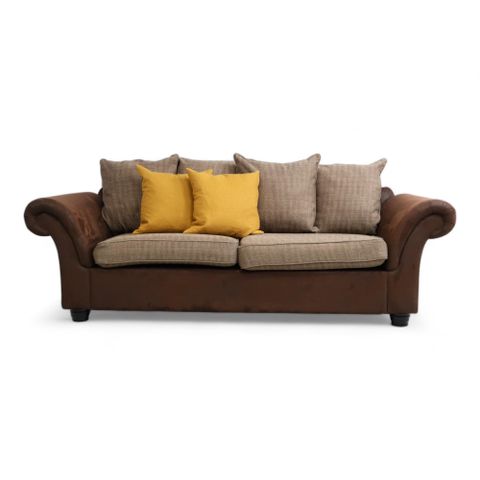 Fri Frakt | Nyrenset | 3-seter sofa med semsket skinn og stoffputer