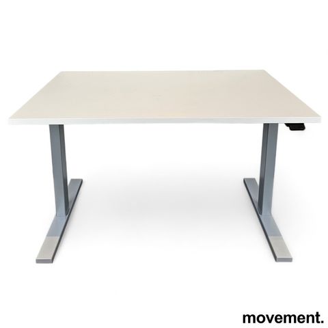 4 stk Skrivebord med elektrisk hevsenk i hvit / grå fra Linak, 120x80cm pent bru