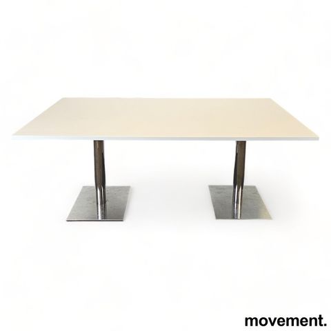 9 stk Møtebord / kantinebord / kafebord i hvitt / hvitlakkert metall, 180x80cm, 