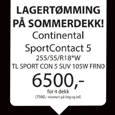 NYE sommerdekk Continental SportContact5 255/55r18
