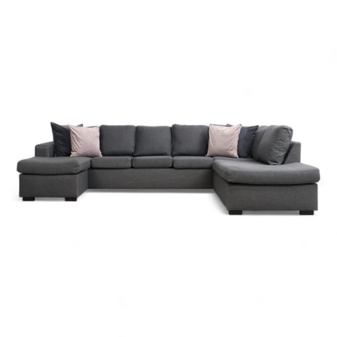 Fri Frakt | Nyrenset | Grå Crazy U-sofa XL med divan og åpen ende