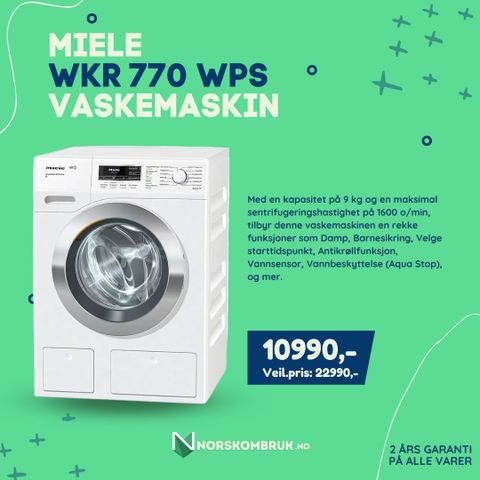 Miele WKR 770 WPS Vaskemaskin - 2 års garanti - norskombruk.no