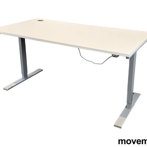 5 stk Skrivebord med elektrisk hevsenk i hvitt / grått fra Linak, 140x80cm, pent
