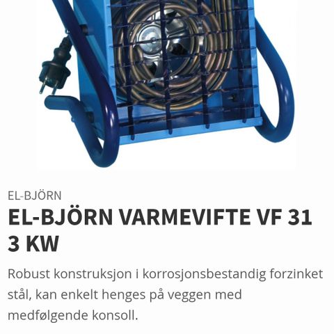 Varmeovn/varmevifte Elbjörn 3KW