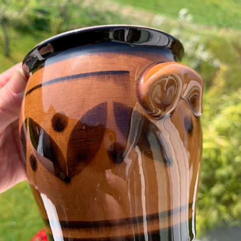 Nydelig brun, retro keramikkkrukke fra GDR