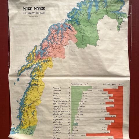 Kart / skolekart - Nord-Norge, anno 1951