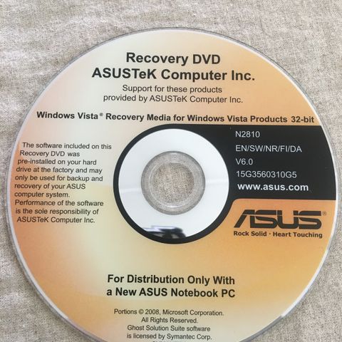 Recovery DVD Windows Vista ASUS