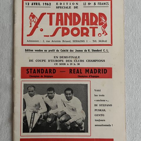 Program Standard Liege - Real Madrid Europacup Semifinale 1962