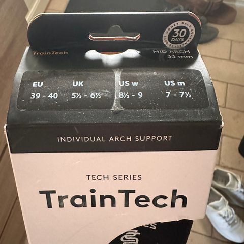 Train tech, støtter naturlige bevegelser. Innleggssåle til løpesko, golf, etc