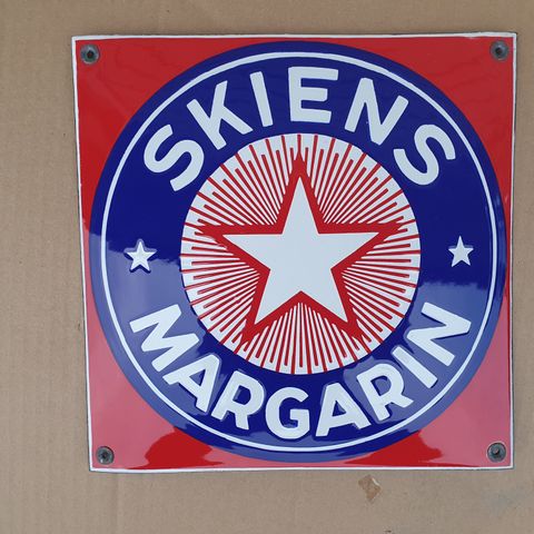 SKIEN MARGARIN. EMALJESKILT. SKILT, SKIEN. SMØR. LANDHANDEL. EMALJE SKILT.