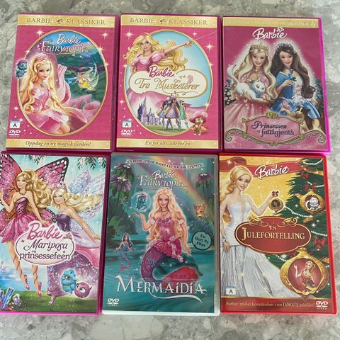 6.stk Barbie DVD filmer selges samlet