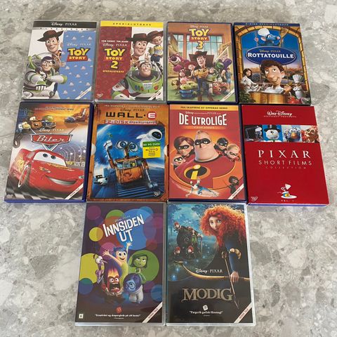 10.stk Disney Pixar DVD filmer selges samlet