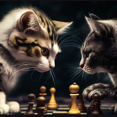 Bilde - Katter som spiller sjakk - Metall