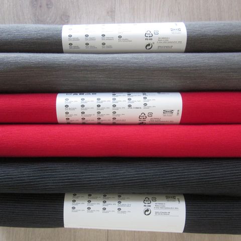 Løpere, bordløpere, 35 x 130 cm. Rød, lys grå og mørk grå