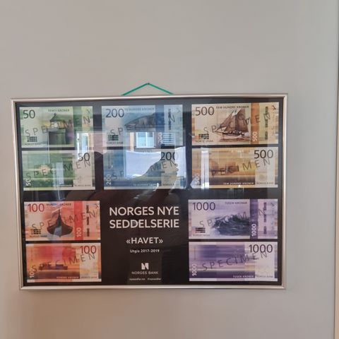 Plakater av Norske pengesedler selges.