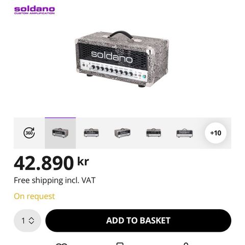 Soldano forsterker med kabinett og overdrive-pedal