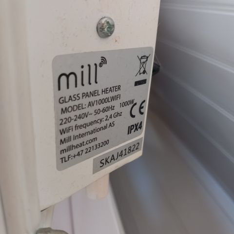 Mill panel heater Modell: AV1000LWIFI