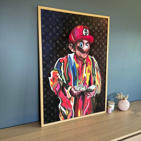 Super Mario "Dollar" poster m eikeramme og Art glass