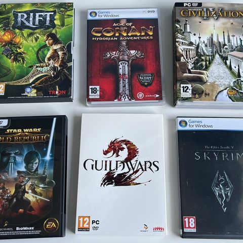 6 PC-spill, Age of Conan, Guildwars, Civilization IV, Rift, Skyrim og Star Wars