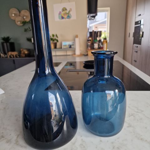 Fine Blå Vase og Karaffe/flaske