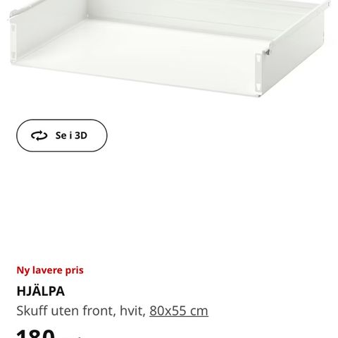 Reservert- IKEA HJÄLPA Skuff uten front, hvit gis bort