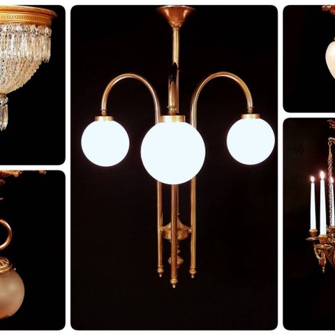 Antikk plafoni, lysekrone, prismelampe, kuppellampe, kirke lysekrone, fransk