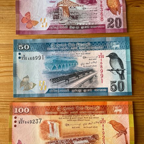 Sri Lanka sett 20, 50, 100 rupier. UNC